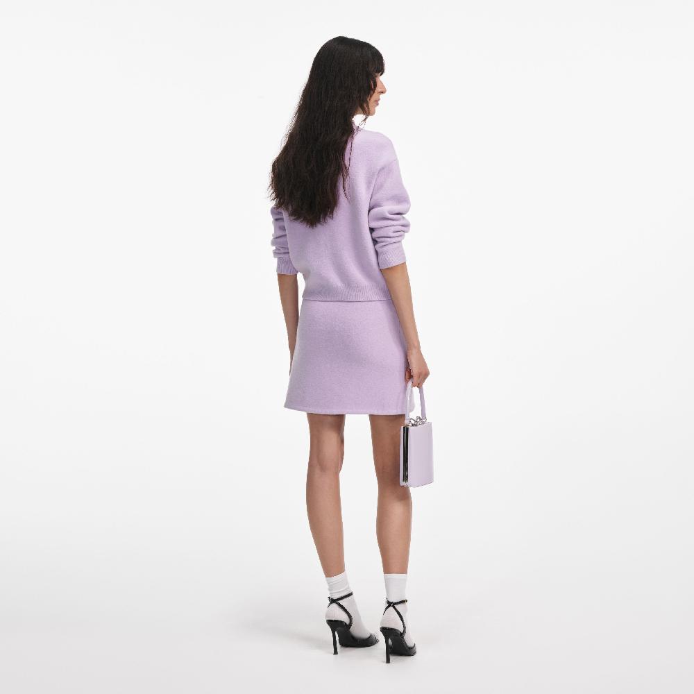 Self Portrait Lilac Crystal Trim Knit Skirt CLOTHING