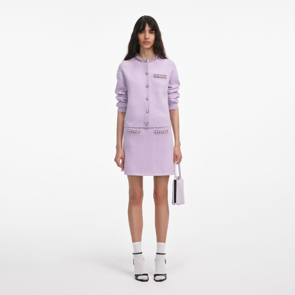 self portrait Lilac Crystal Trim Knit Skirt CLOTHING