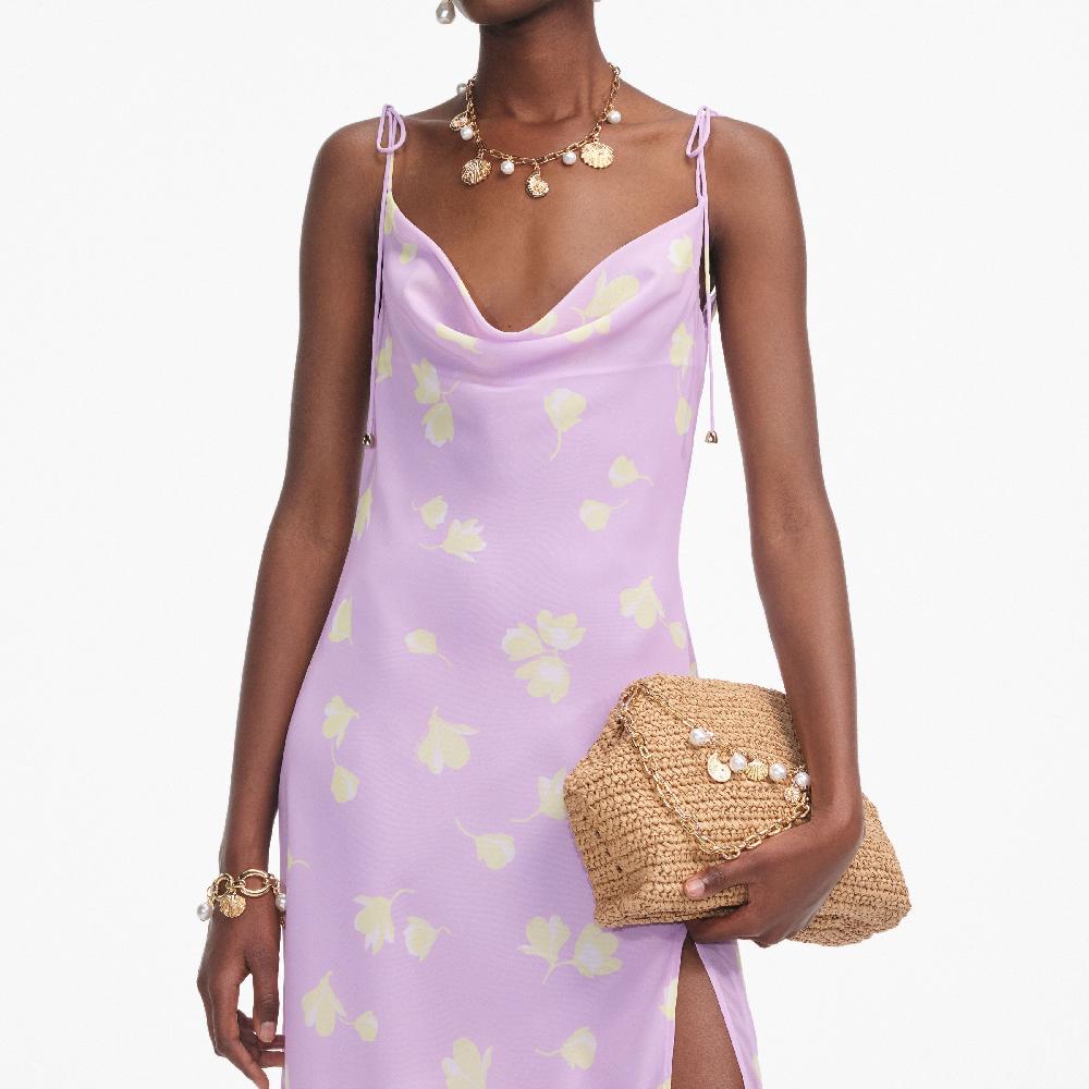 Self Portrait Lilac Floral Chiffon Midi Dress CLOTHING