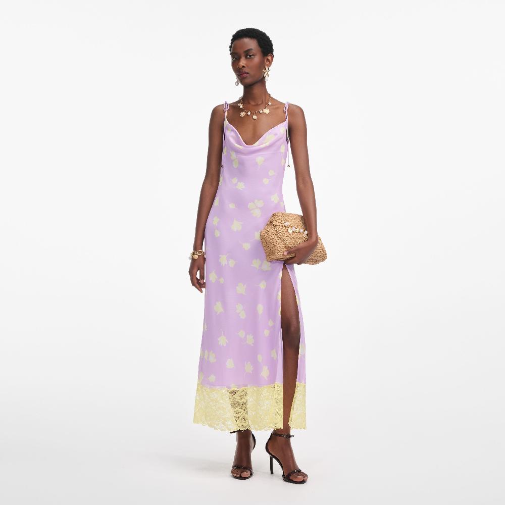 self portrait Lilac Floral Chiffon Midi Dress CLOTHING