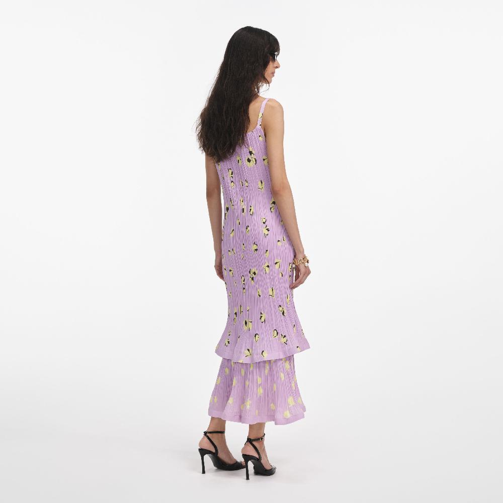 Self Portrait Lilac Floral Plisse Midi Dress CLOTHING