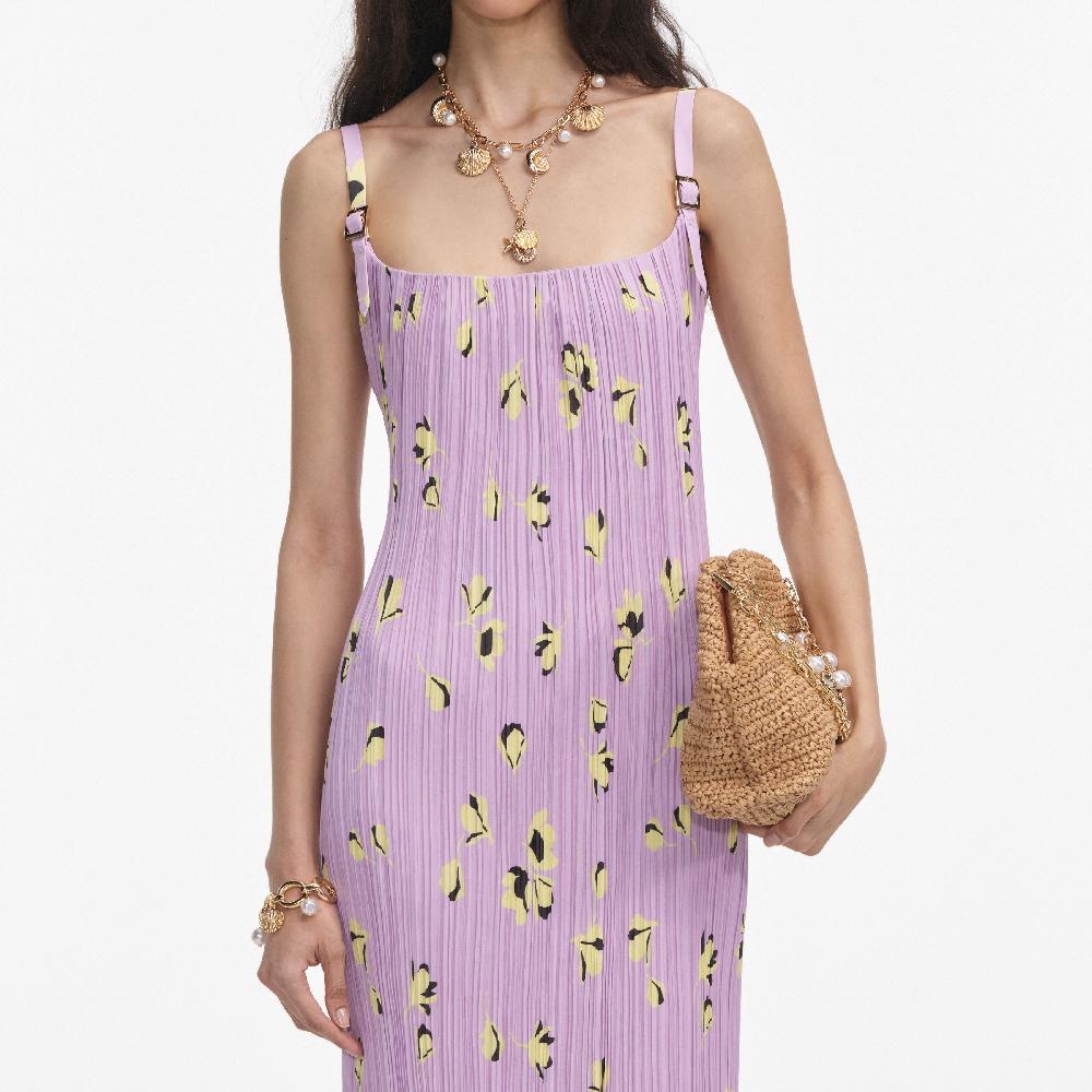 Self Portrait Lilac Floral Plisse Midi Dress CLOTHING