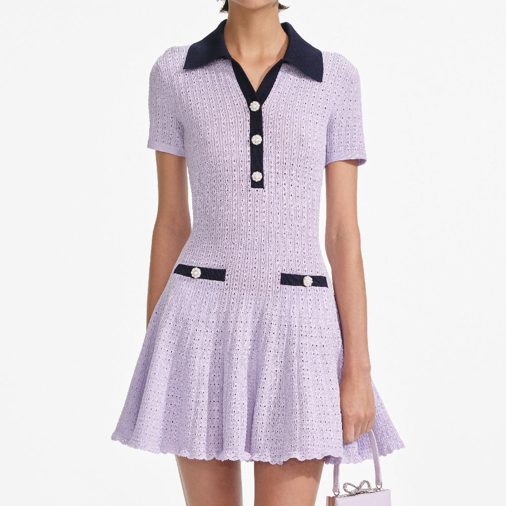 Self Portrait Lilac Pointelle Knit Mini Dress CLOTHING