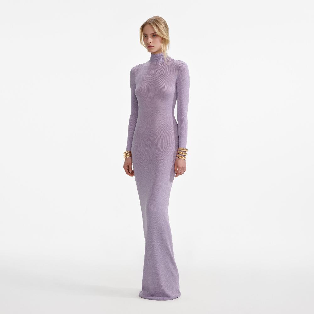 Self Portrait Lilac Viscose Knit Maxi Dress CLOTHING
