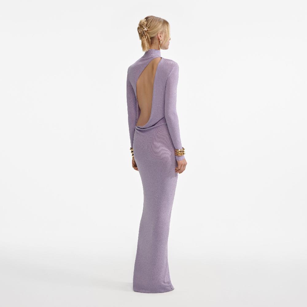 Self Portrait Lilac Viscose Knit Maxi Dress CLOTHING
