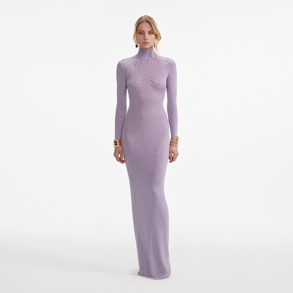 self portrait Lilac Viscose Knit Maxi Dress CLOTHING