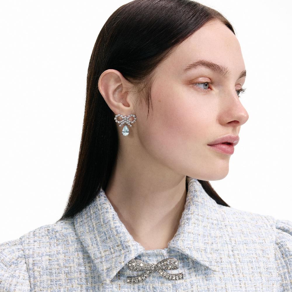 Self Portrait Micro Bow Blue Droplet Earrings JEWELLERY