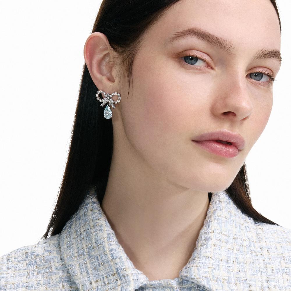 Self Portrait Micro Bow Blue Droplet Earrings JEWELLERY