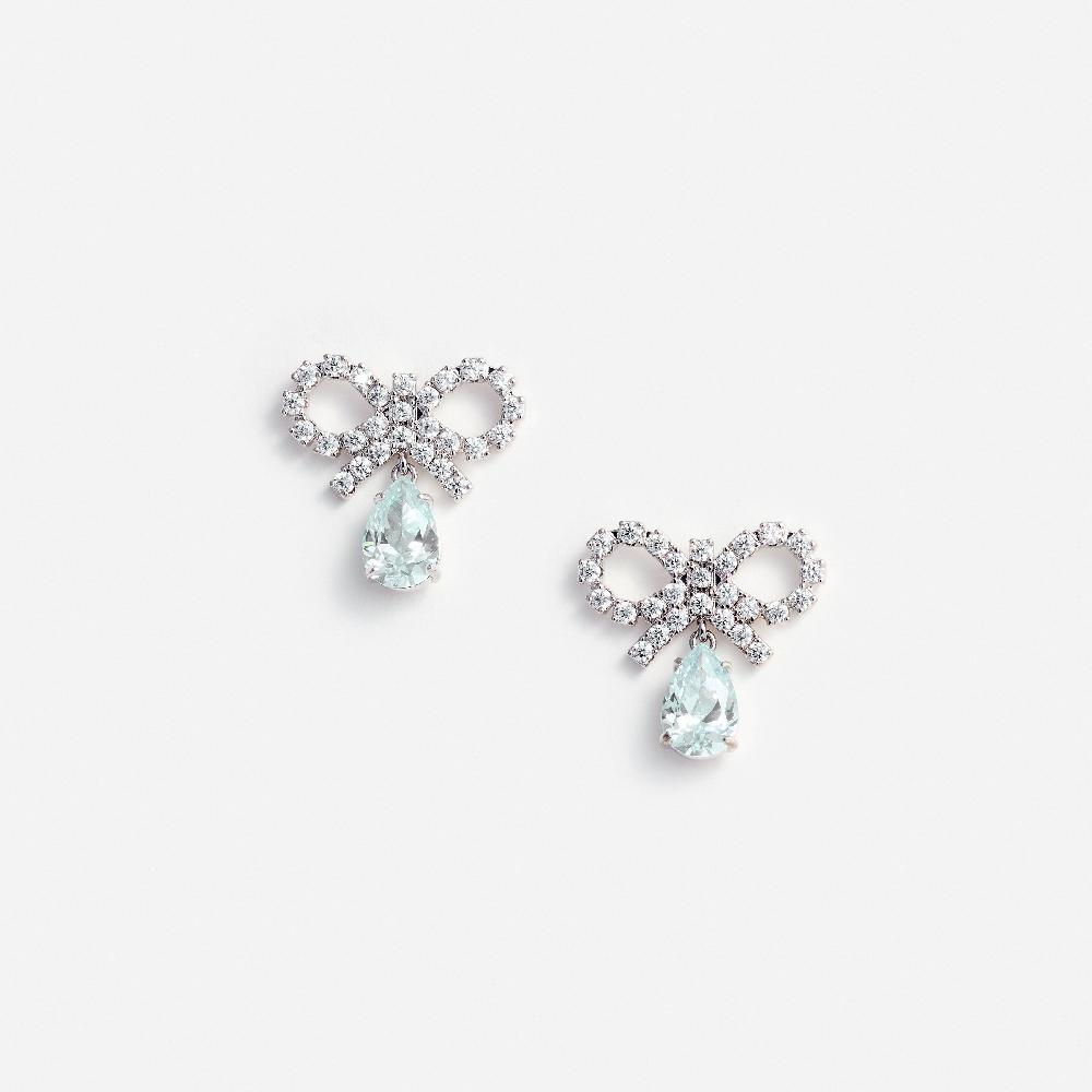 self portrait Micro Bow Blue Droplet Earrings JEWELLERY