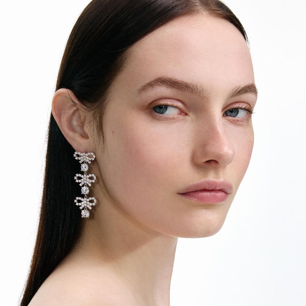 Self Portrait Micro Bow Crystal Tiered Earrings JEWELLERY