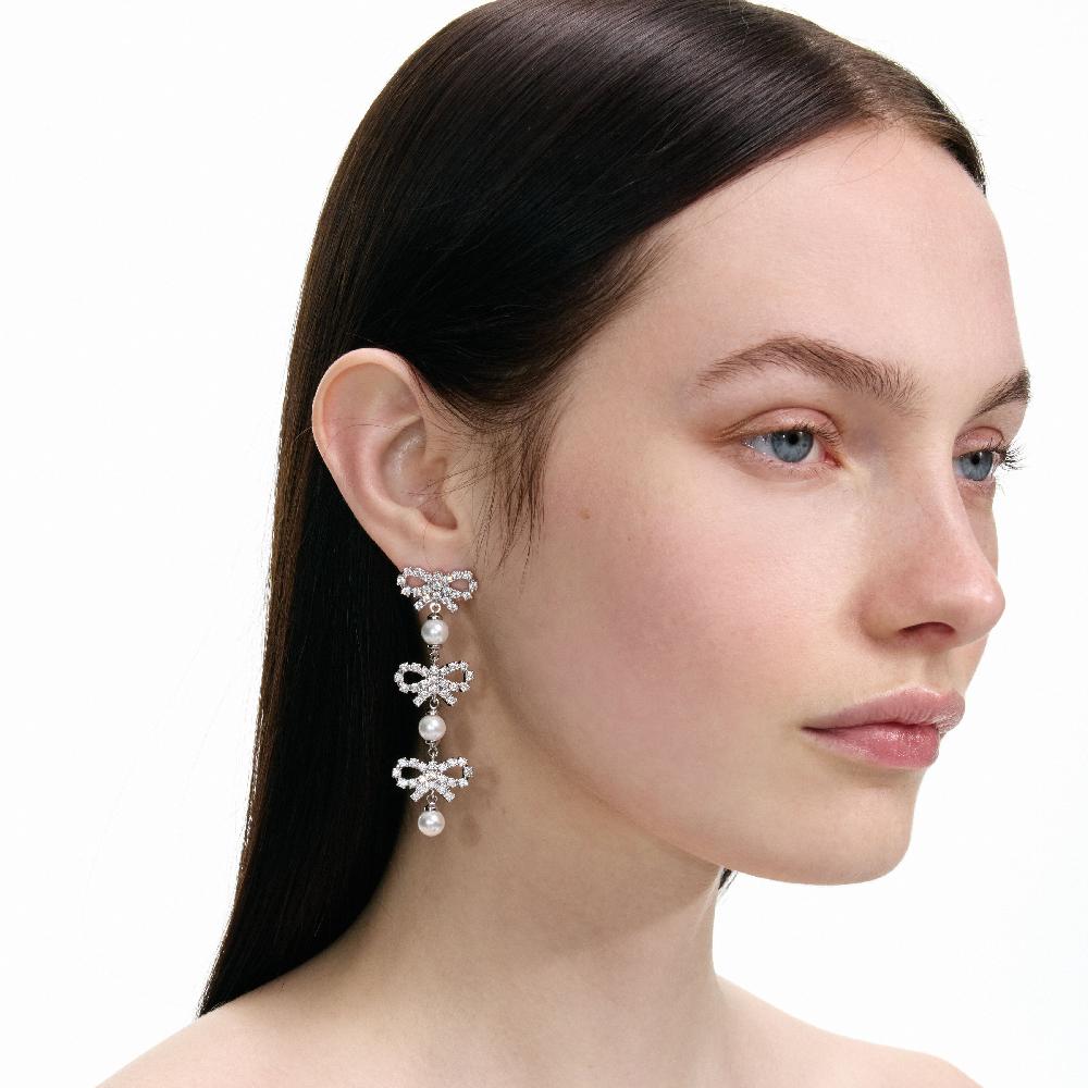 Self Portrait Micro Bow Pearl Tiered Earrings JEWELLERY