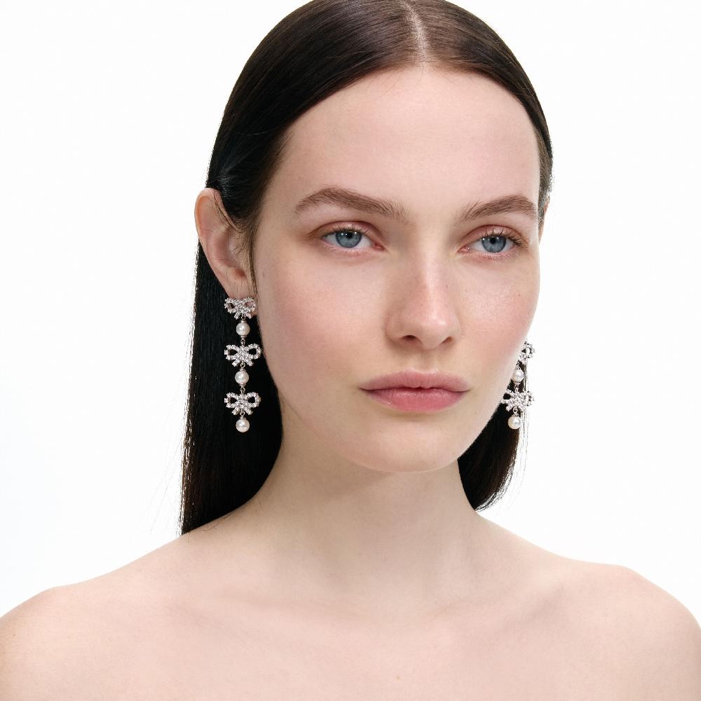 Self Portrait Micro Bow Pearl Tiered Earrings JEWELLERY