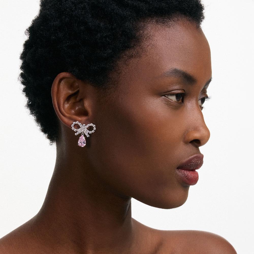 Self Portrait Micro Bow Pink Droplet Earrings JEWELLERY