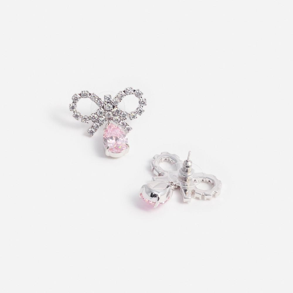 Self Portrait Micro Bow Pink Droplet Earrings JEWELLERY