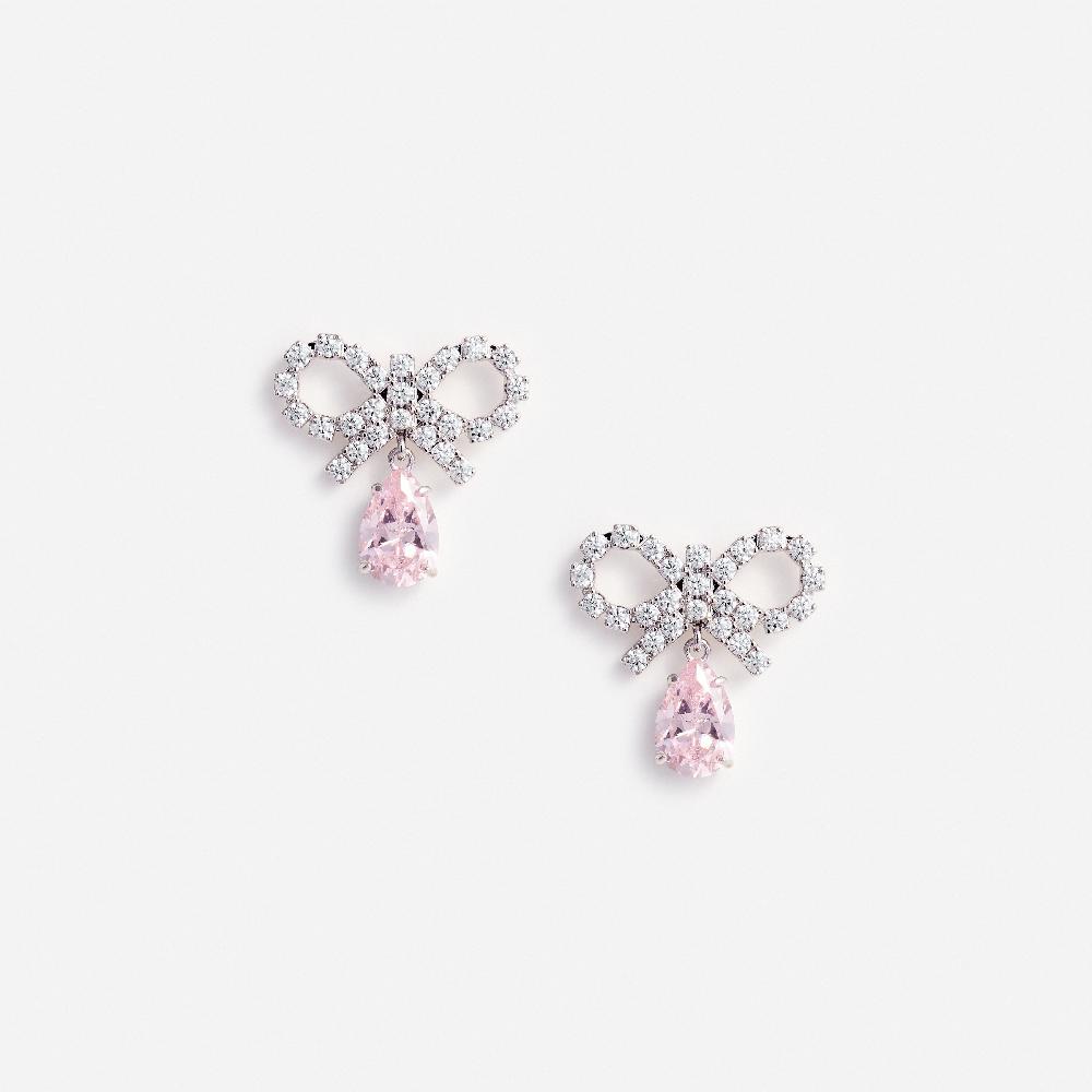 self portrait Micro Bow Pink Droplet Earrings JEWELLERY