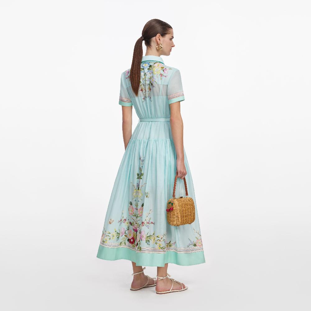 Self Portrait Mint Floral Organza Midi Dress CLOTHING