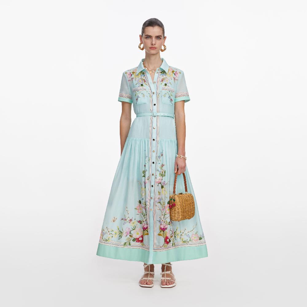 self portrait Mint Floral Organza Midi Dress CLOTHING