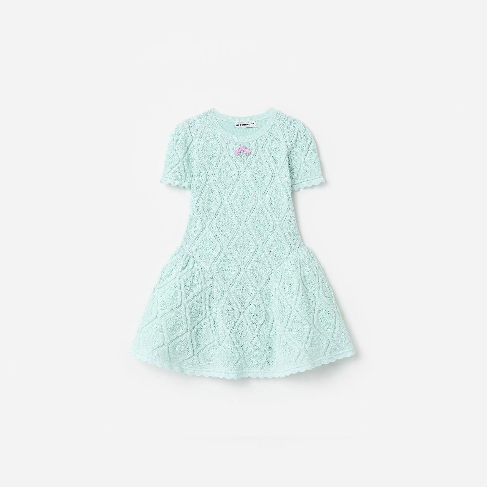 self portrait Mint Flower Embroidered Knit Dress KIDS