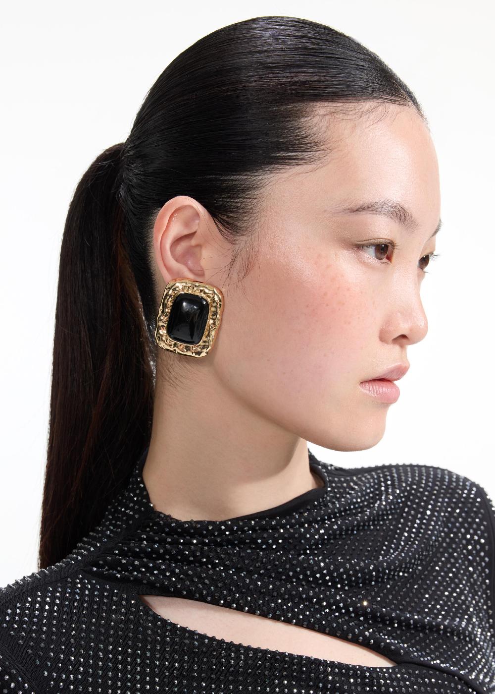 Self Portrait Mottled Gold Black Earrings JEWELLERY