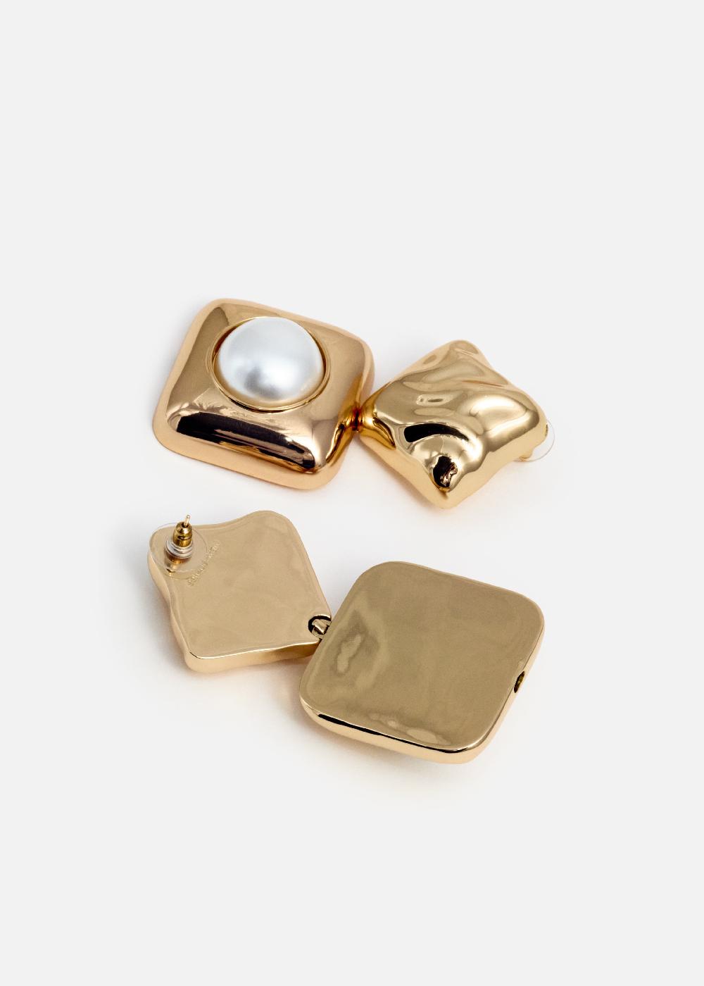 Self Portrait Mottled Gold Pearl Tiered Earrings JEWELLERY