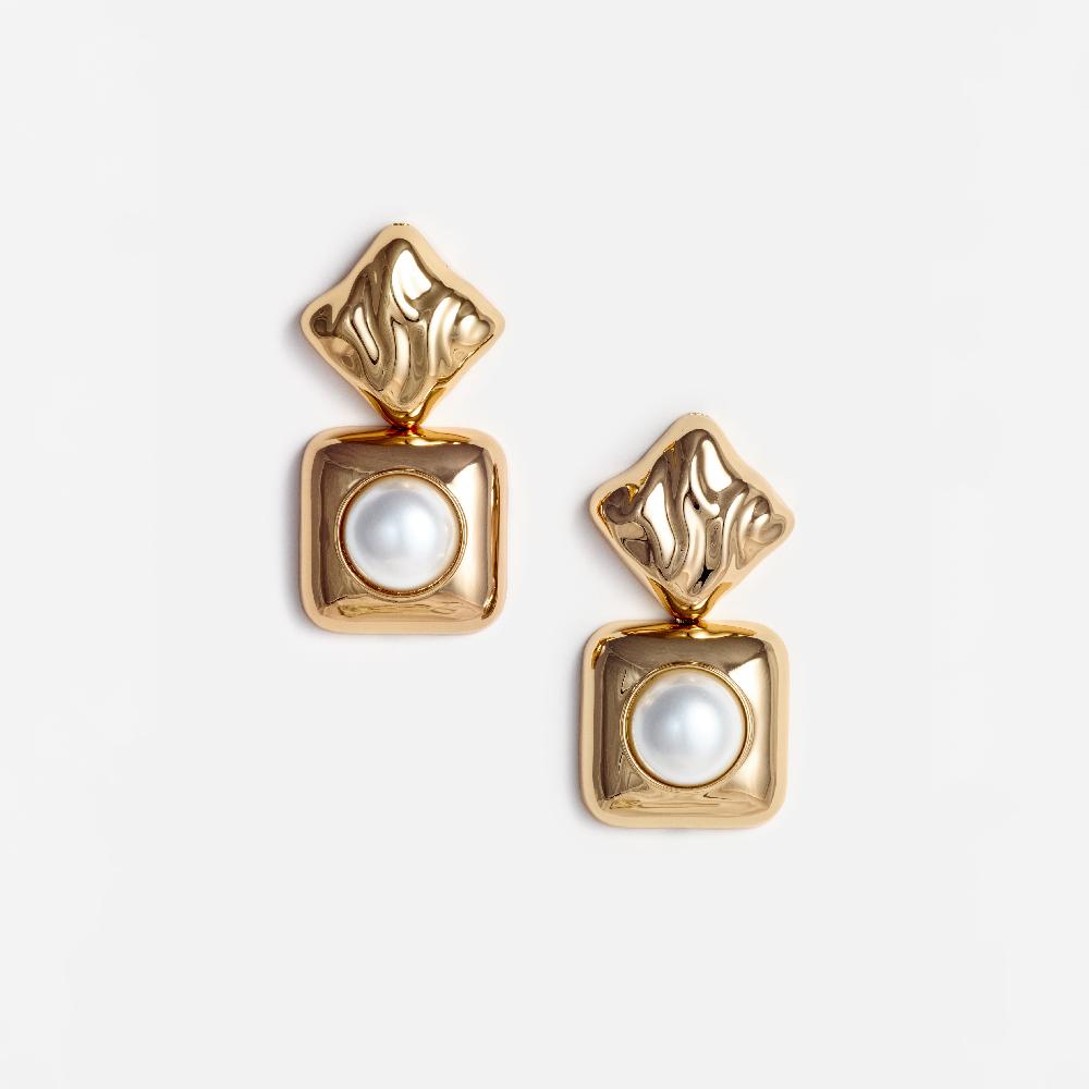 self portrait Mottled Gold Pearl Tiered Earrings JEWELLERY