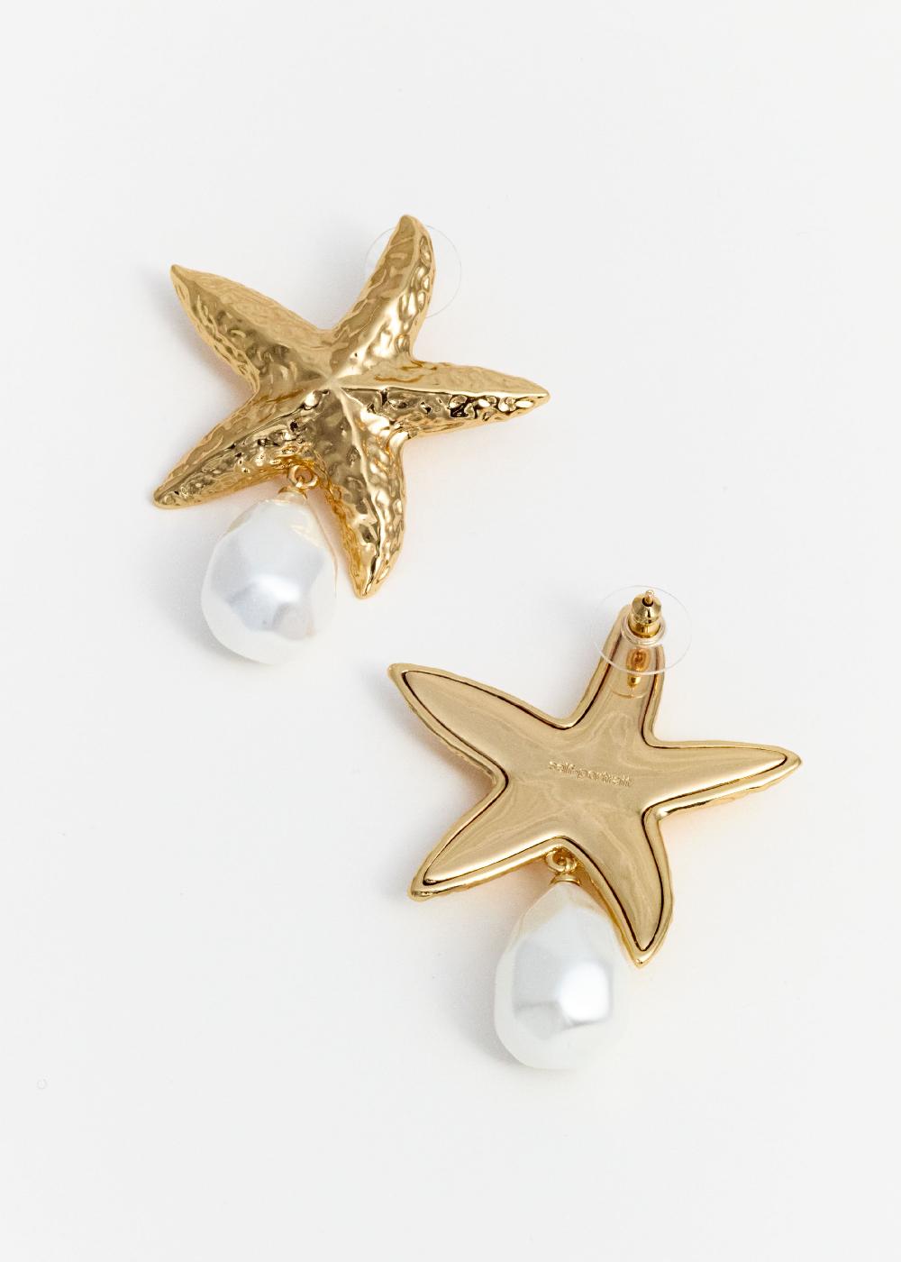 Self Portrait Mottled Gold Sea Star Pearl Earrings JEWELLERY