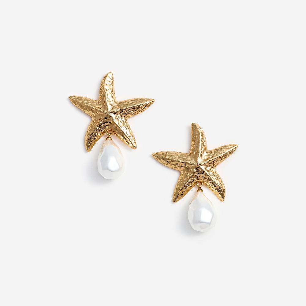 self portrait Mottled Gold Sea Star Pearl Earrings JEWELLERY