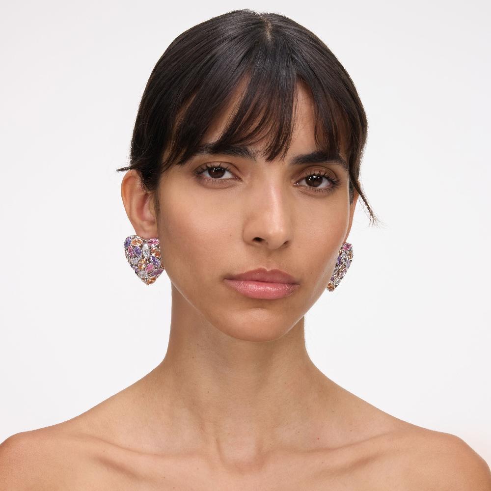 Self Portrait Multi Embellished Heart Earrings JEWELLERY