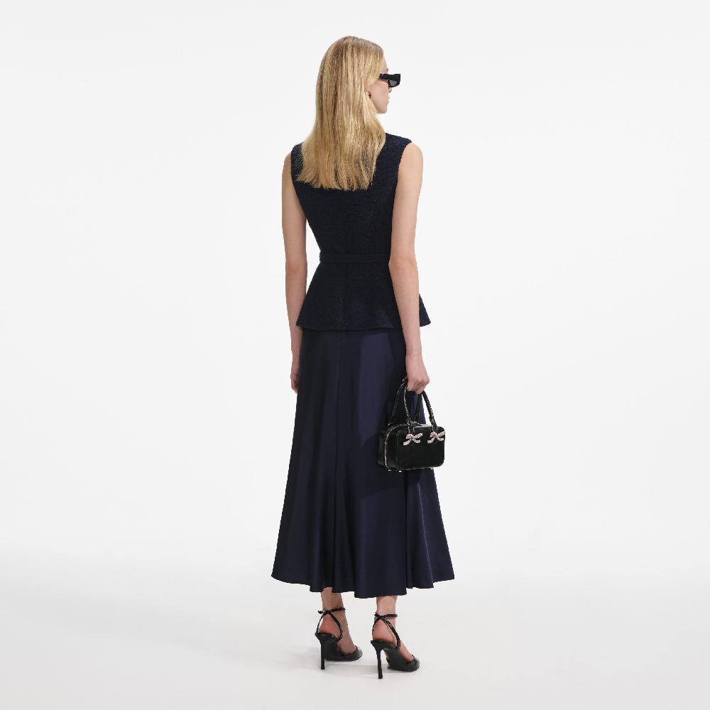 Self Portrait Navy Boucle Sleeveless Midi Dress CLOTHING