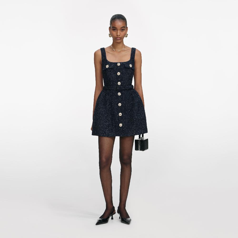 self portrait Navy Boucle Sleeveless Mini Dress CLOTHING