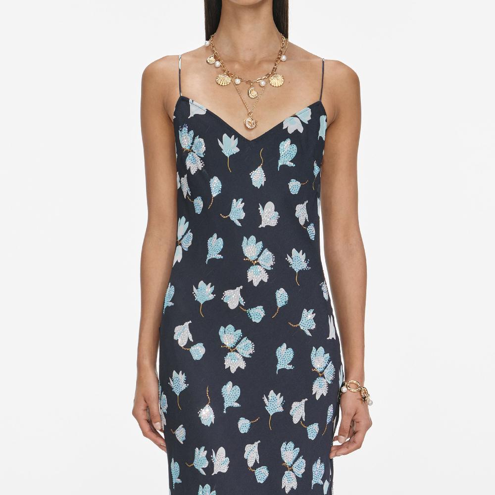 Self Portrait Navy Floral Rhinestone Maxi Dress CLOTHING