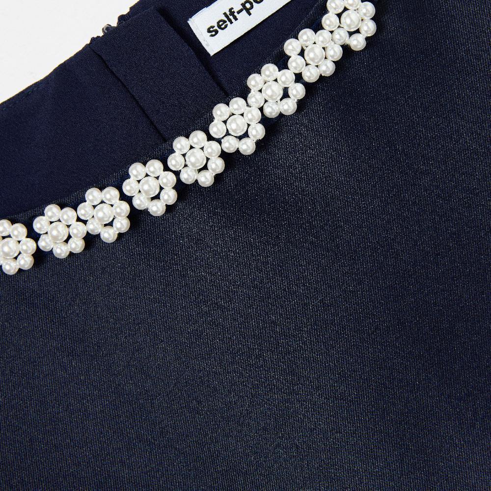 Self Portrait Navy Flower Scallop Taffeta Dress KIDS