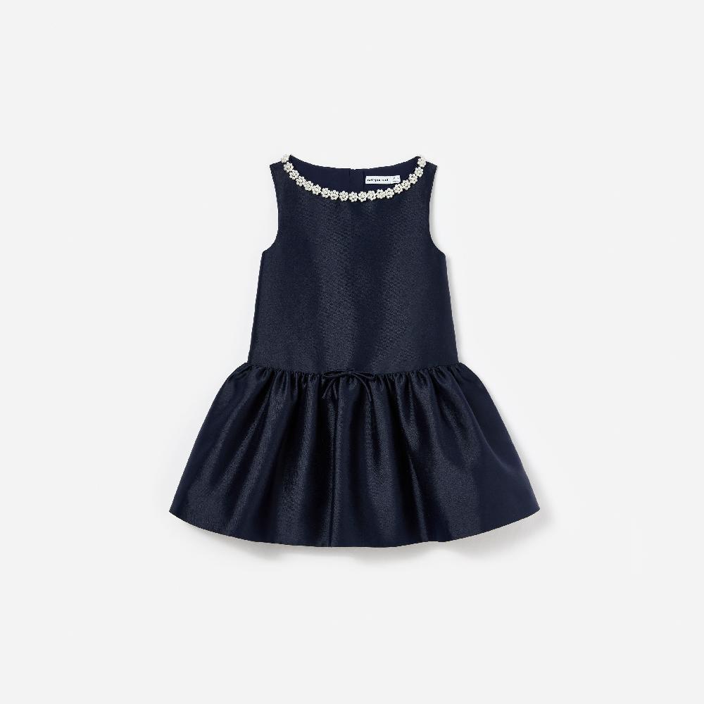self portrait Navy Flower Scallop Taffeta Dress KIDS