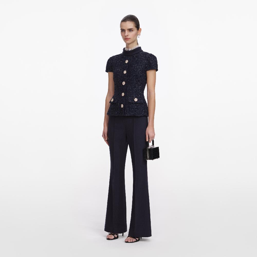 Self Portrait Navy Metallic Boucle Jumpsuit CLOTHING