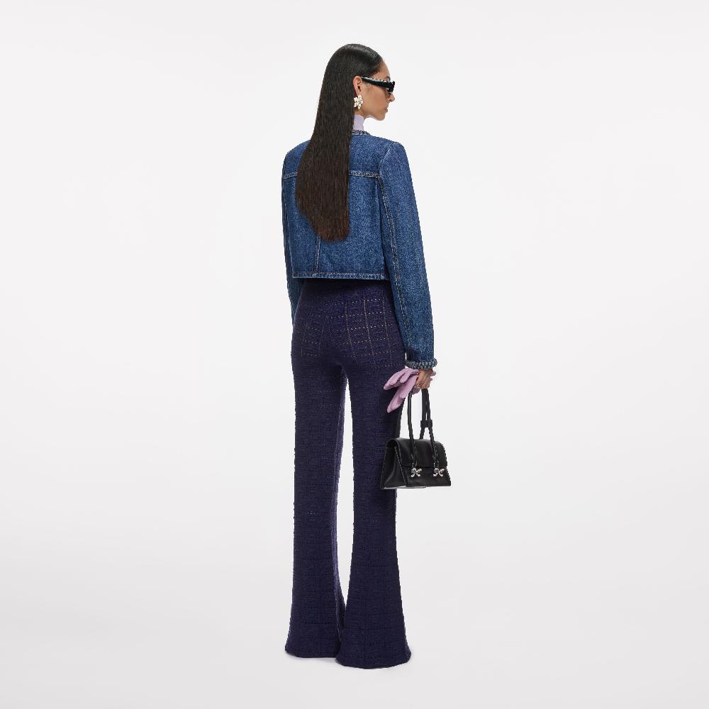 Self Portrait Navy Pointelle Knit Trousers CLOTHING