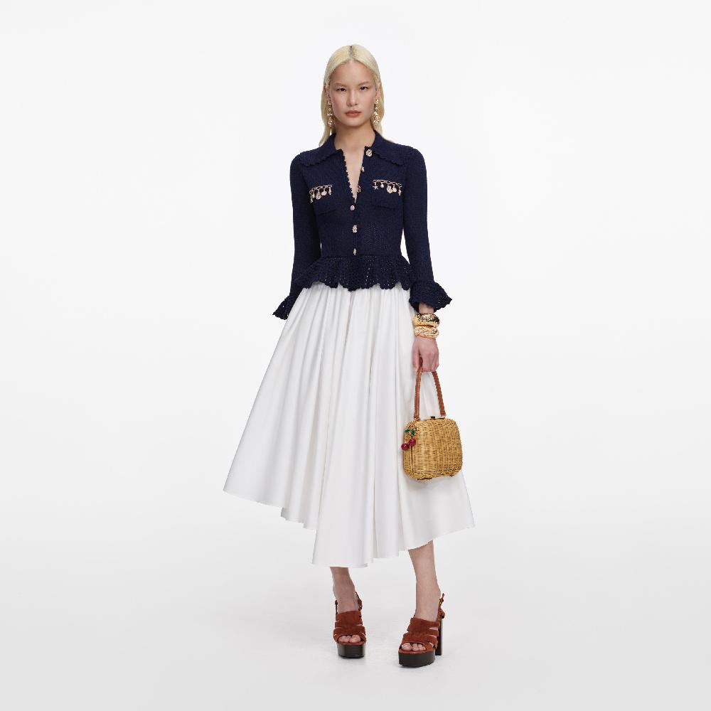 self portrait Navy Shell Embellished Cardigan CLOTHING