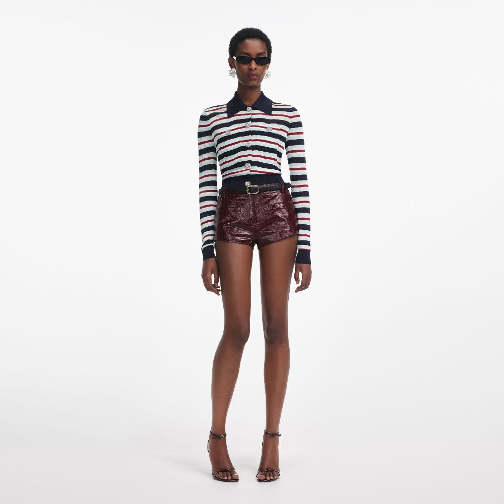 self portrait Navy Striped Viscose Knit Top CLOTHING