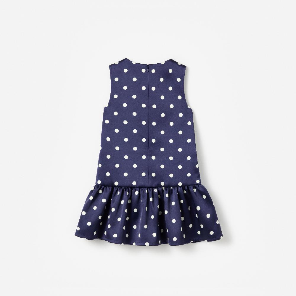 Self Portrait Navy Taffeta Polka Dot Button Down Dress KIDS