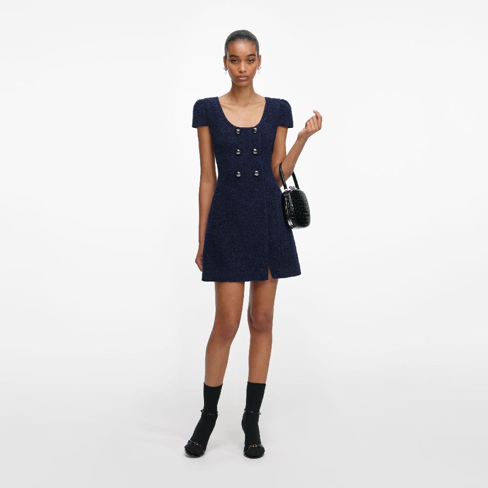 Self Portrait Navy Textured Boucle Mini Dress CLOTHING
