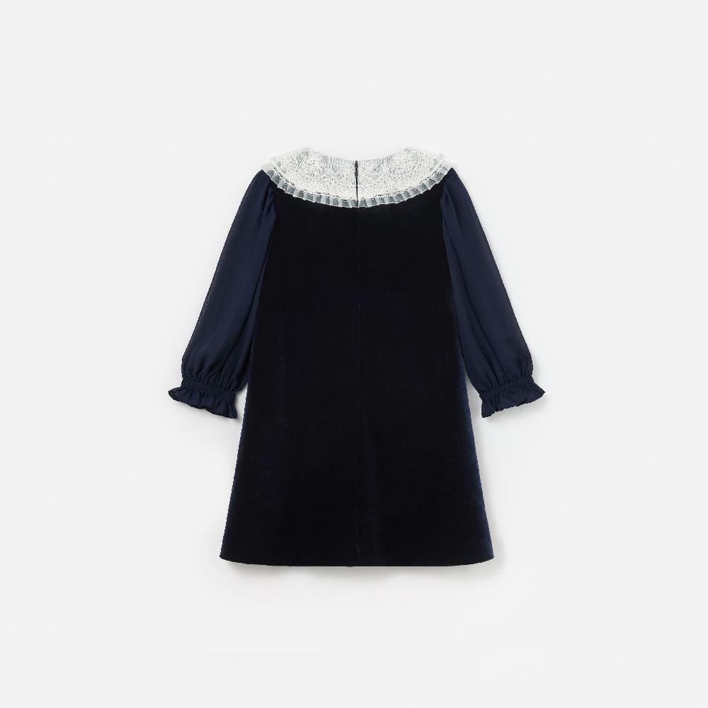 Self Portrait Navy Velvet Contrast Collar Dress KIDS