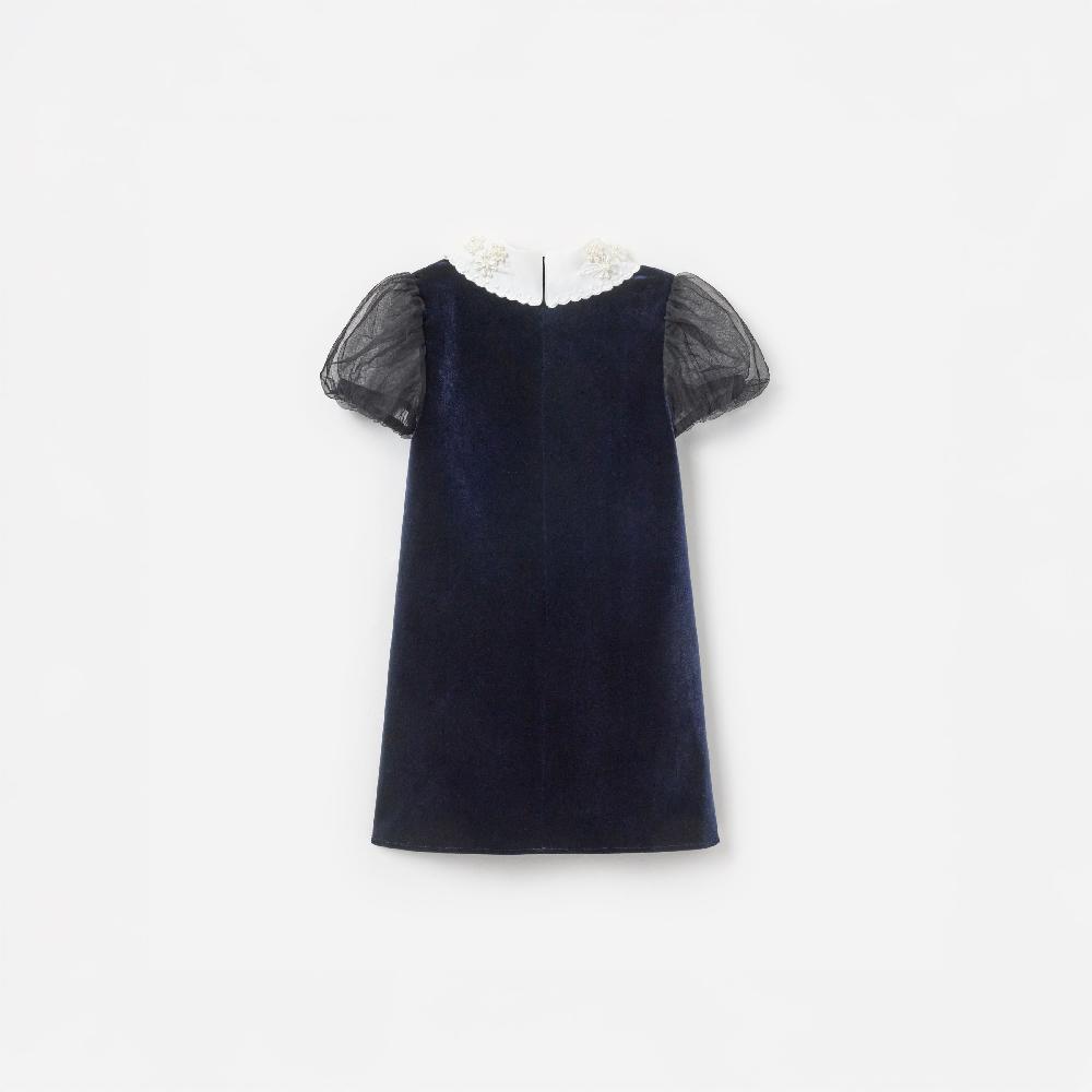 Self Portrait Navy Velvet Tulle Flower Trim Dress KIDS