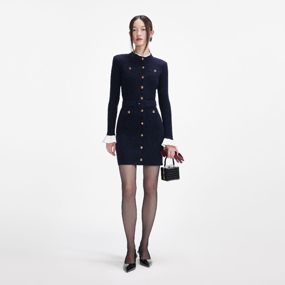 self portrait Navy Viscose Knit Mini Dress CLOTHING