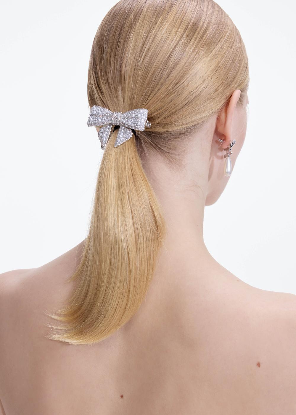 Self Portrait Pearl Embellished Bow Hairclip JEWELLERY