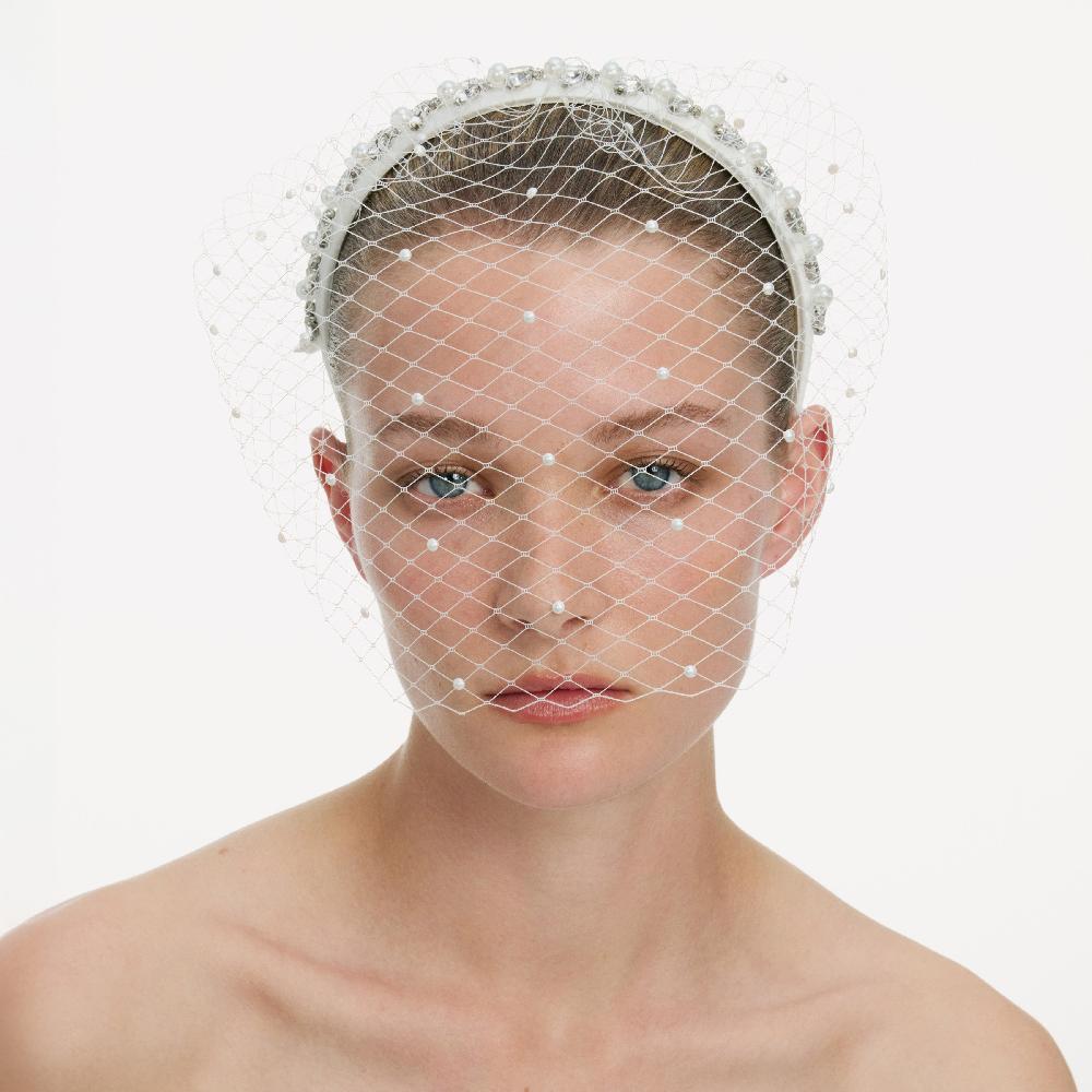 Self Portrait Pearl Embellished Veil Headband JEWELLERY