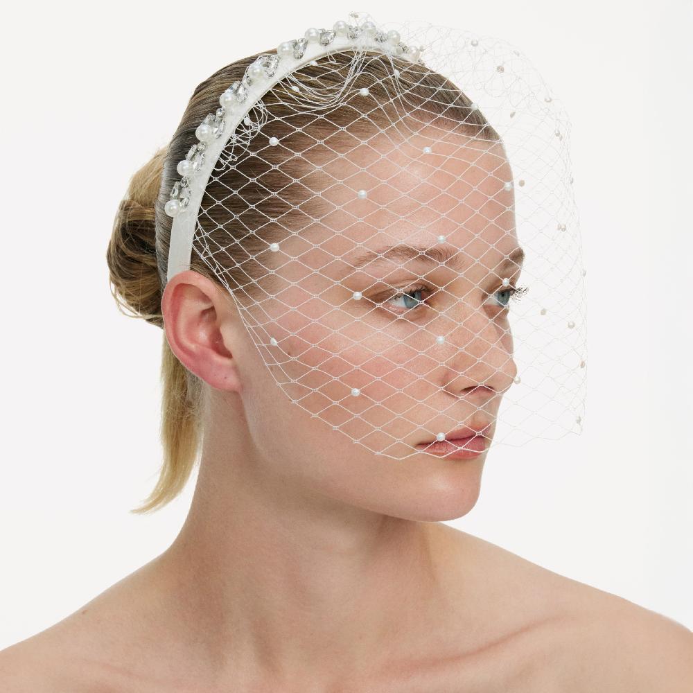 Self Portrait Pearl Embellished Veil Headband JEWELLERY