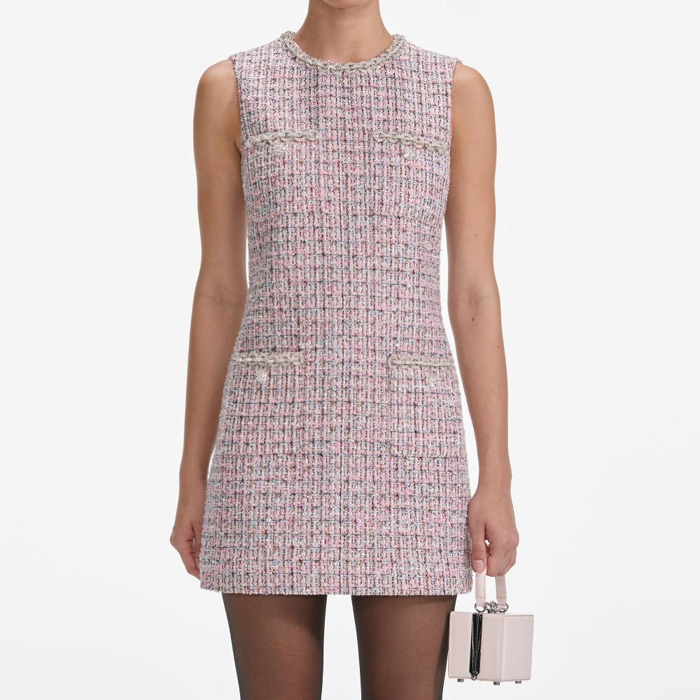 Self Portrait Pink Boucle Sleeveless Mini Dress CLOTHING