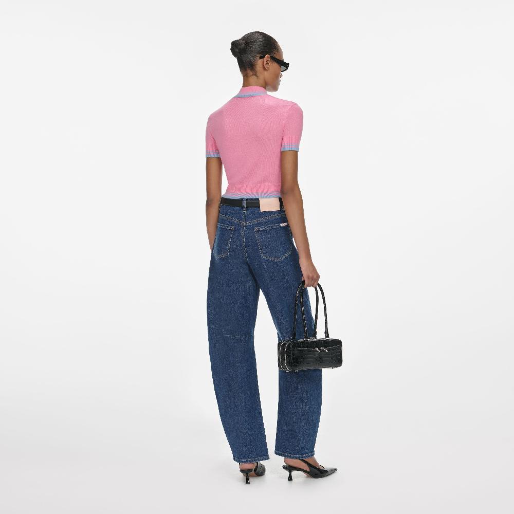 Self Portrait Pink Contrast Stripe Knit Top CLOTHING