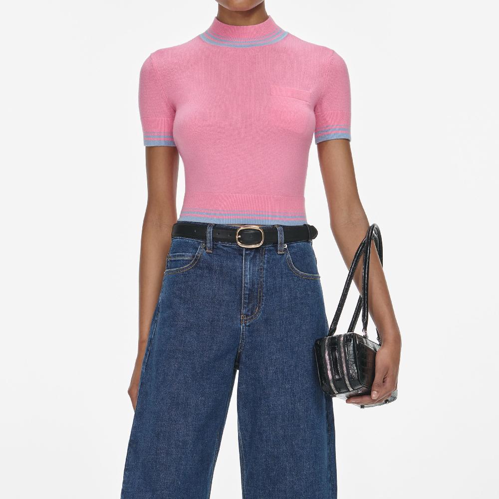 Self Portrait Pink Contrast Stripe Knit Top CLOTHING