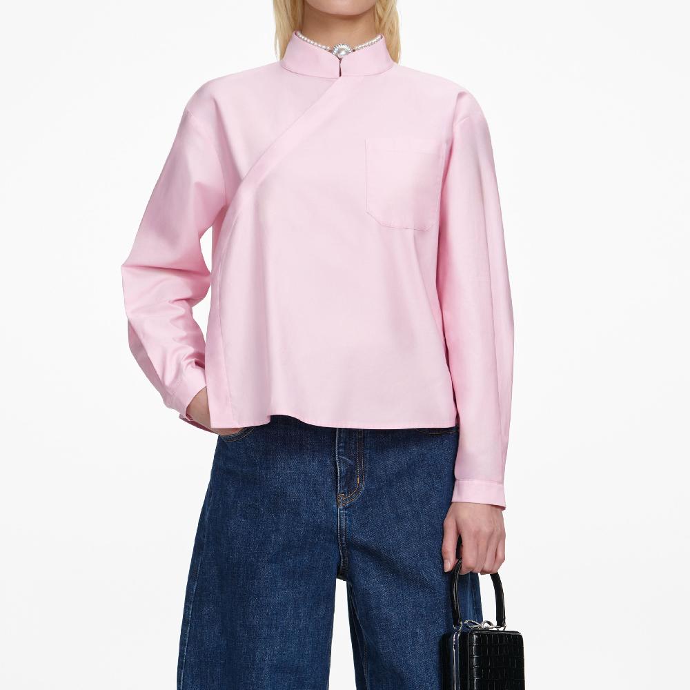 Self Portrait Pink Cotton Asymmetric Shirt CLOTHING