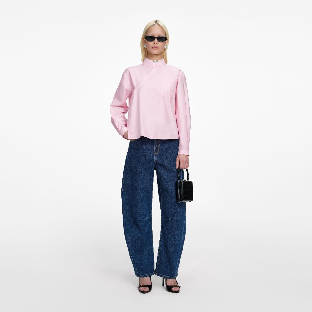 Self Portrait Pink Cotton Asymmetric Shirt CLOTHING